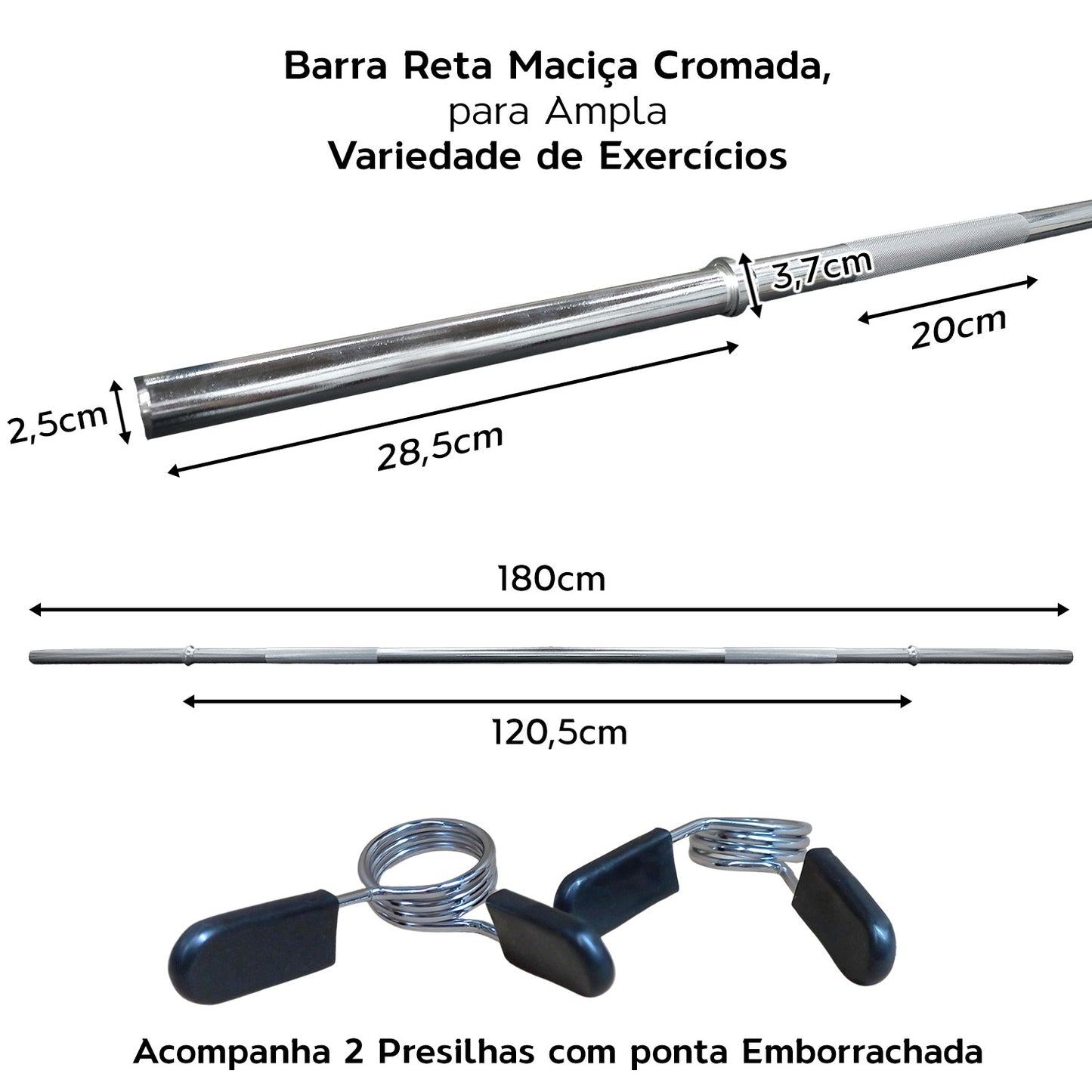 Barra Reta 1,8m com presilha 28mm Lock Press