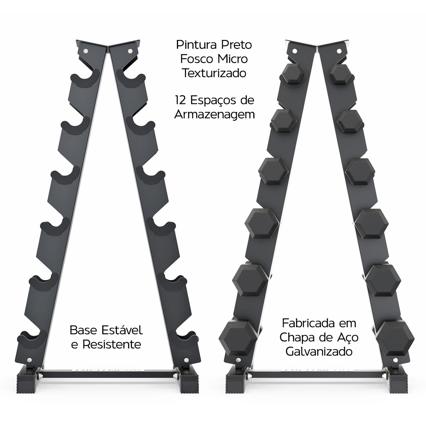 Kit Halteres Sextavado Pares 1kg a 6kg C/ Suporte Vertical
