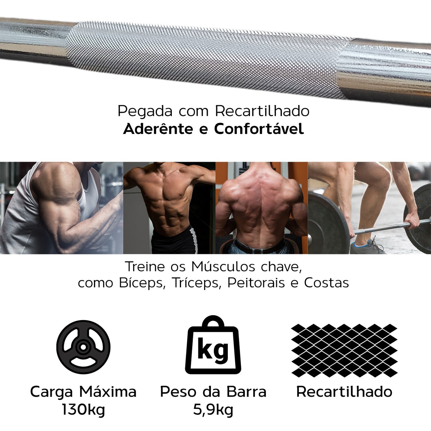 Kit Barra Reta Maciça Cromada 1,80m + Barra Reta Maciça Cromada 1,20m