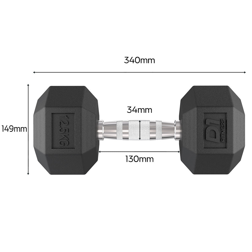 Kit Dumbbell Sextavado Emborrachado - 12,5 a 30kg