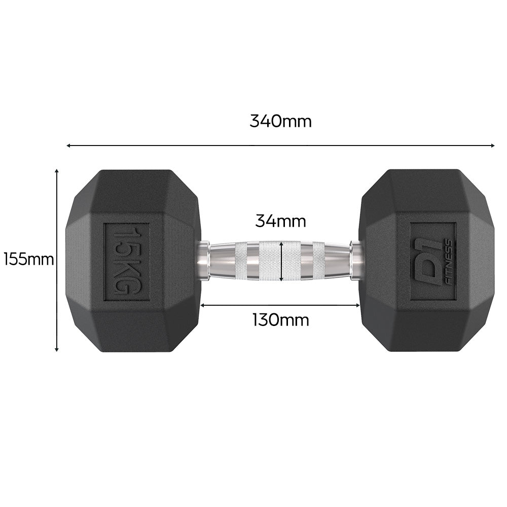 Kit Dumbbell Sextavado Emborrachado - 12,5 a 30kg