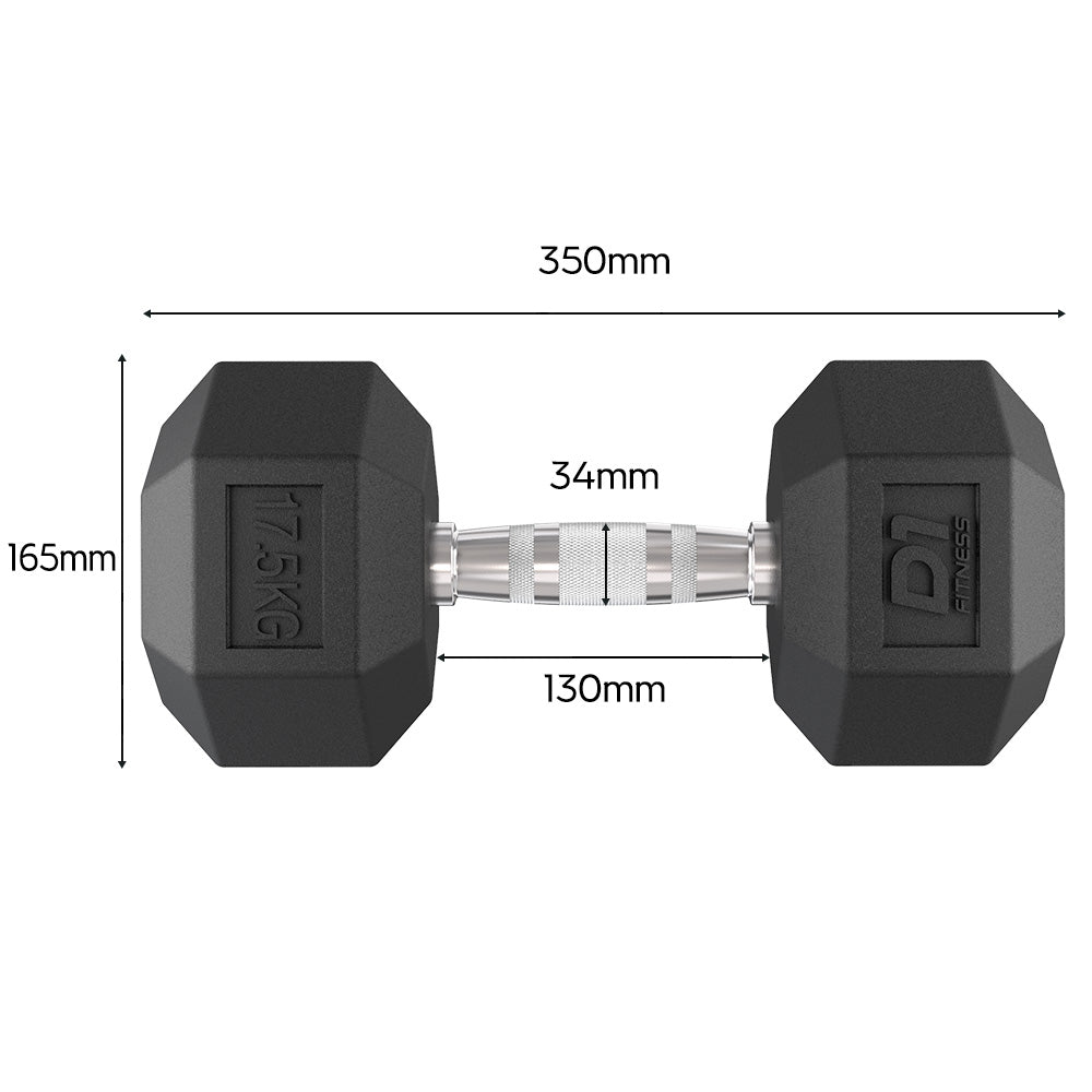 Kit Dumbbell Sextavado Emborrachado - 12,5 a 30kg