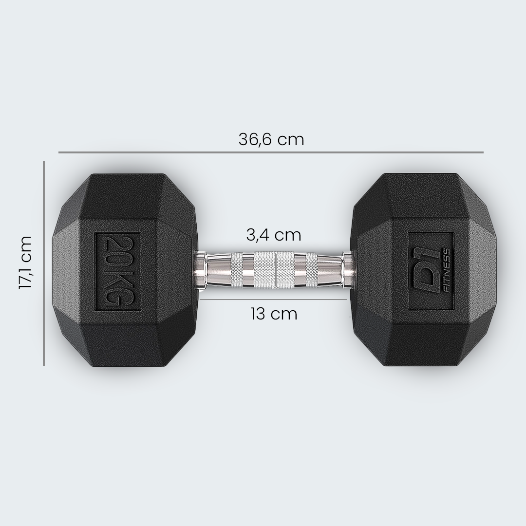 Kit Halter Dumbbell Sextavado Emborrachado Cromado 1 a 20kg - D1Fitness
