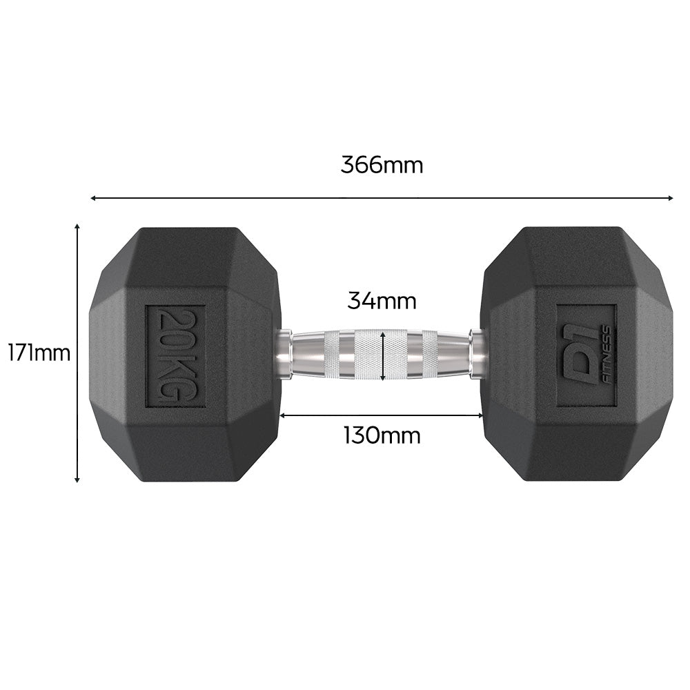 Kit Dumbbell Sextavado Emborrachado - 12,5 a 30kg