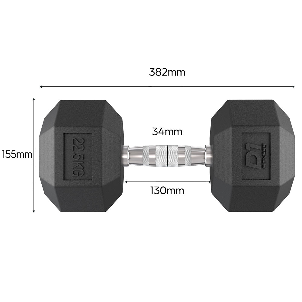 Kit Dumbbell Sextavado Emborrachado - 12,5 a 30kg