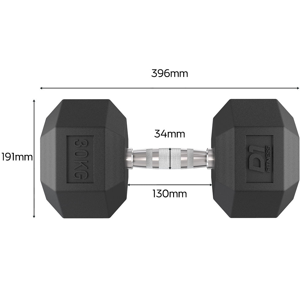 Kit Dumbbell Sextavado Emborrachado - 12,5 a 30kg