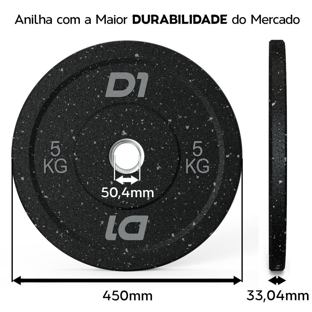 Kit 10 Anilhas Olímpica Bumper Cross Training de Borracha Hi Temp 5kg