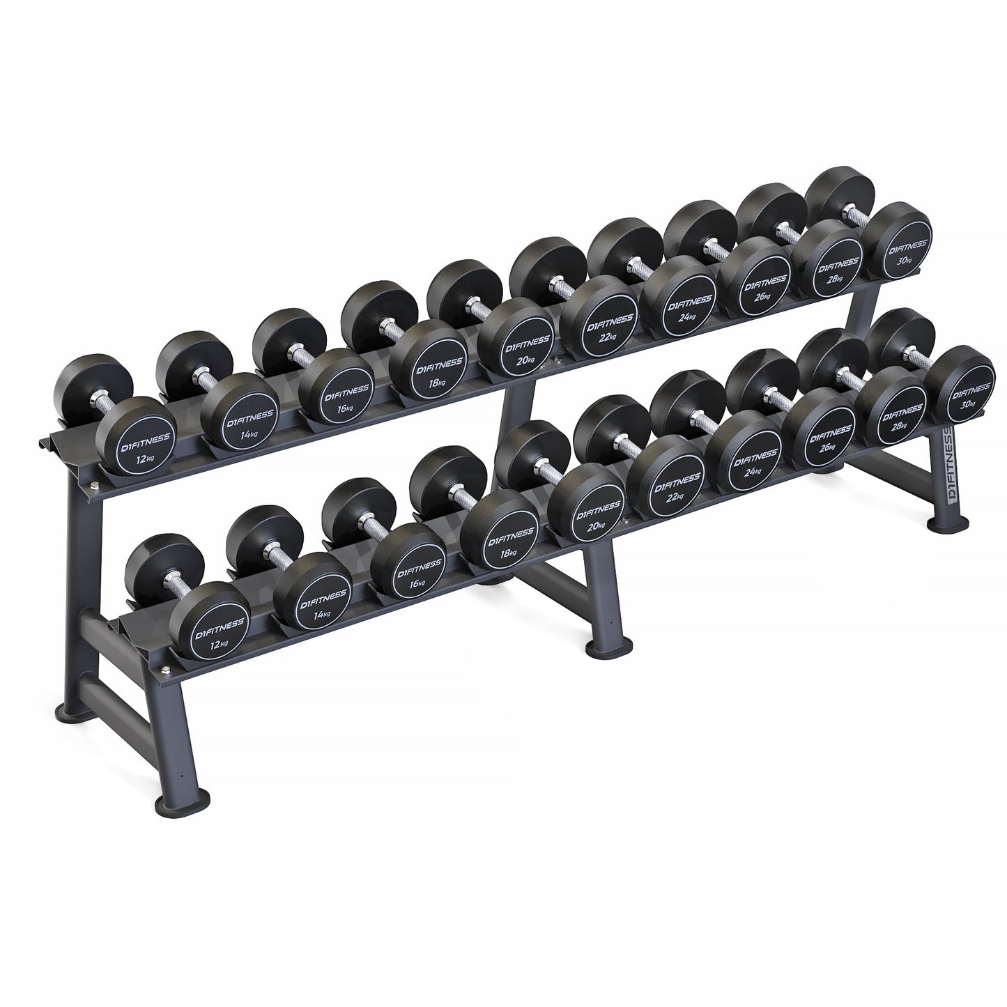 Kit Dumbbell Rubber Elite 12 a 30kg Com Suporte - D1Fitness
