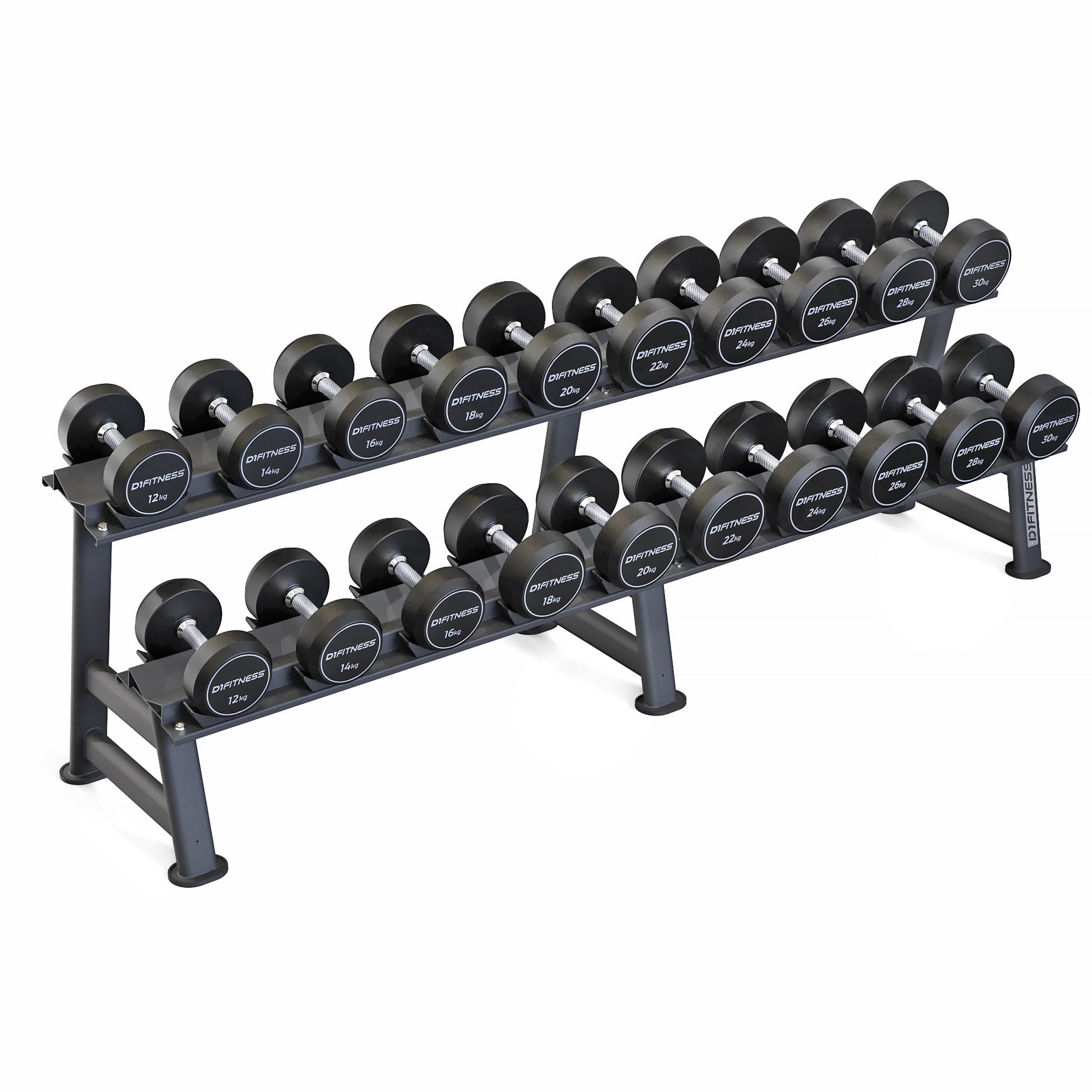 Kit Dumbbell Rubber Elite 12 a 30kg Com Suporte - D1Fitness