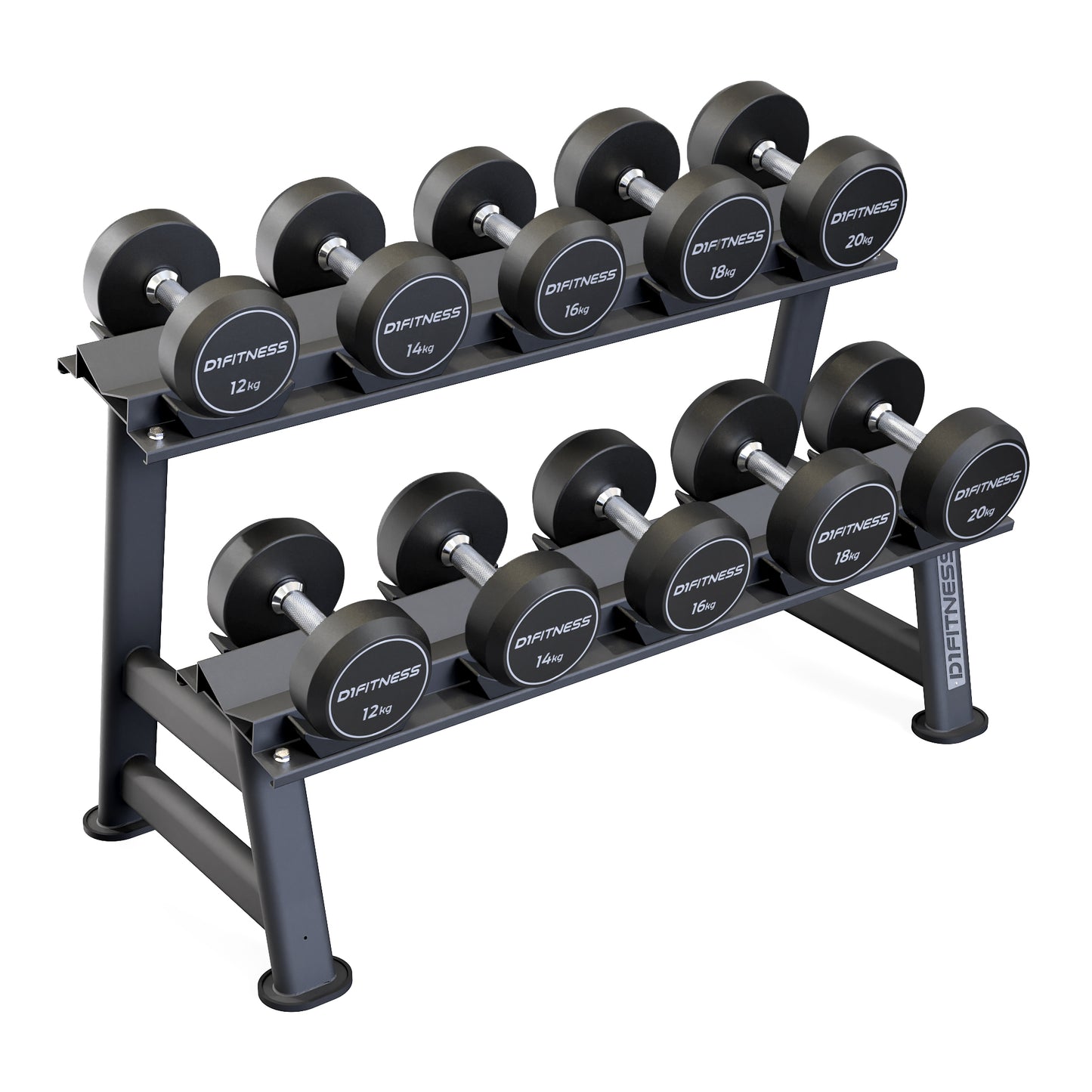 Kit Dumbbell Rubber Elite 12 a 20kg com Suporte