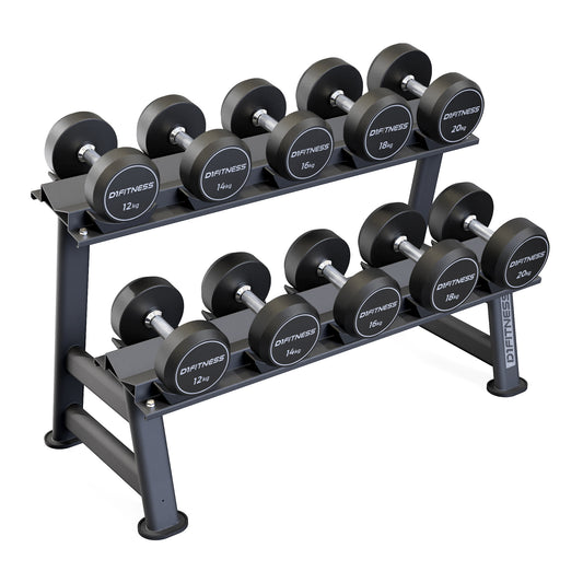 Kit Dumbbell Rubber Elite 12 a 20kg com Suporte
