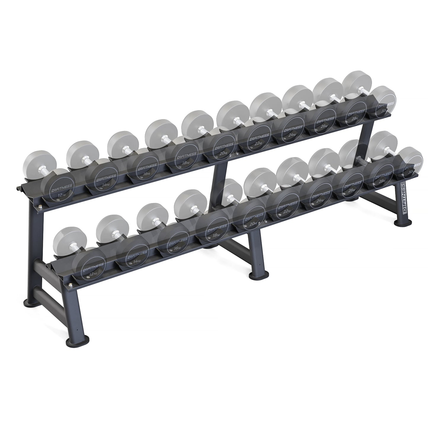 Kit Dumbbell Rubber Elite 12 a 30kg Com Suporte - D1Fitness
