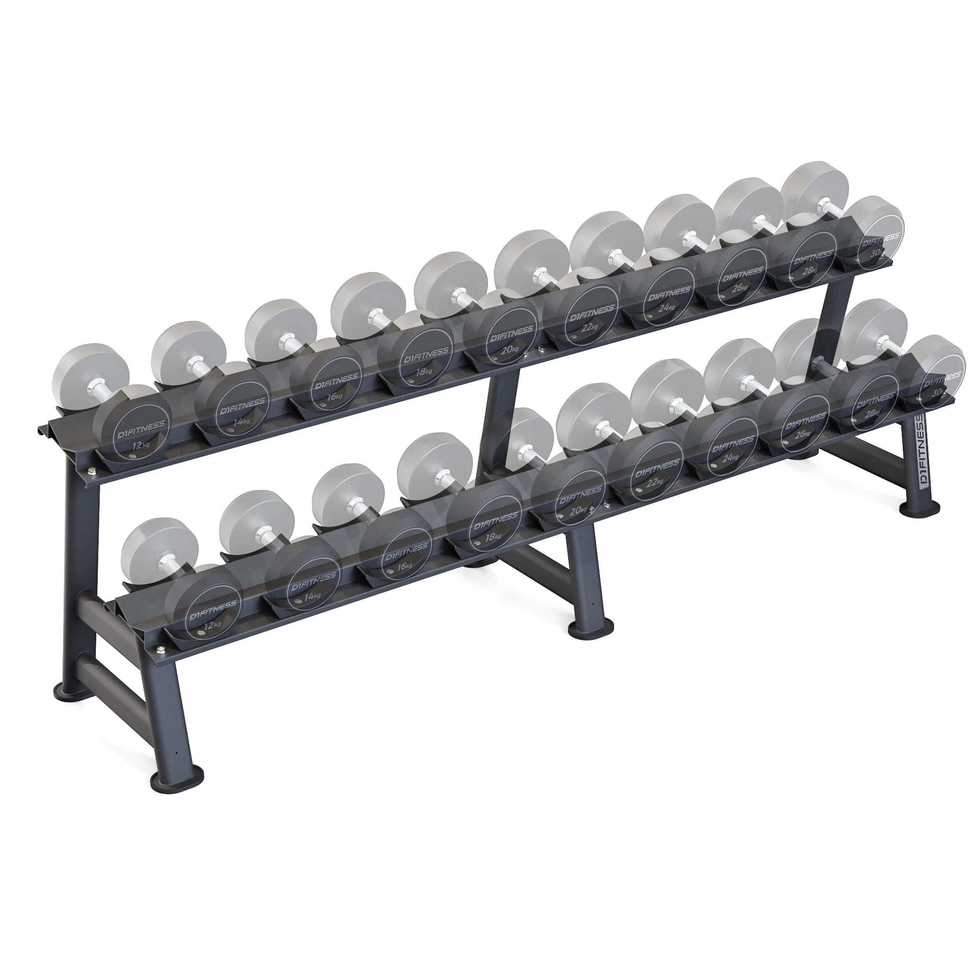 Kit Dumbbell Rubber Elite 12 a 30kg Com Suporte - D1Fitness