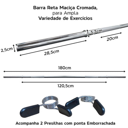 Barra Reta 1,8m com presilha 25mm Lock Press