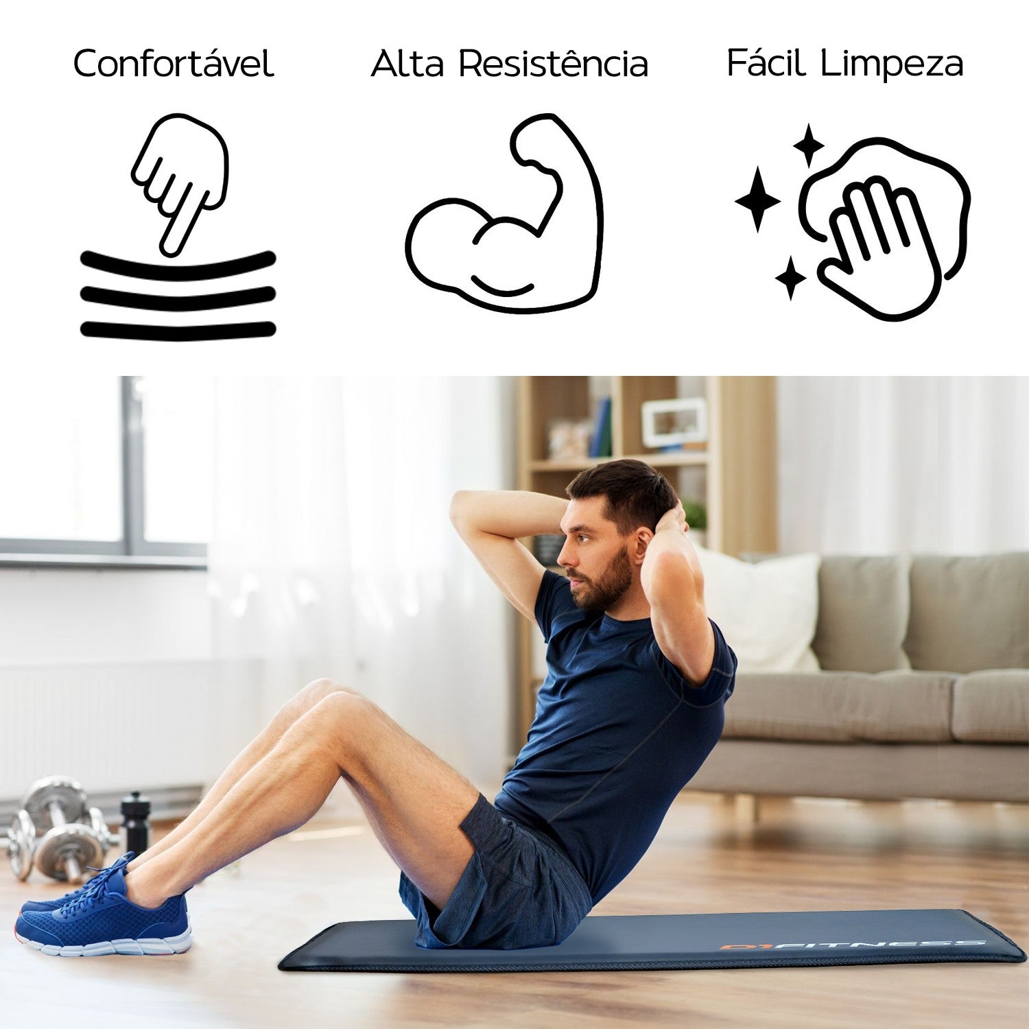 Kit Colchonete Emborrachado + Tapete Yoga + Foam Roller 30cm - D1Fitness