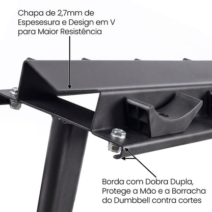 Kit Dumbbell Rubber Elite 12 a 30kg Com Suporte - D1Fitness