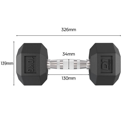 Kit Halter Dumbbell Sextavado Emborrachado Cromado 1 a 20kg