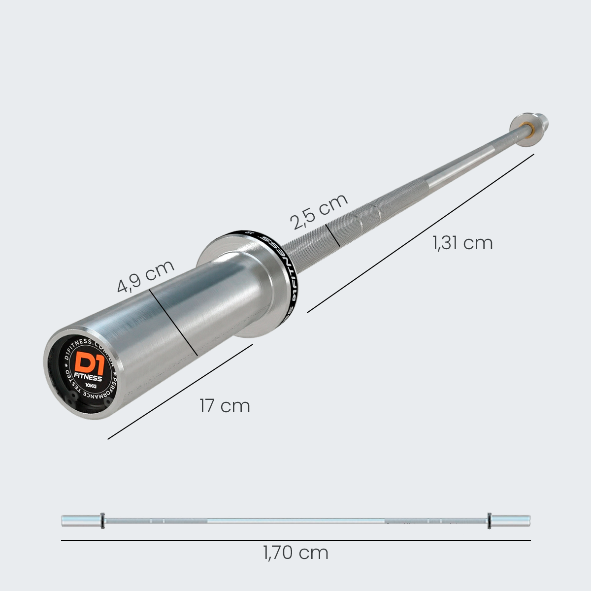 Barra Olímpica 1,70m Júnior Técnica Cromada 10kg - C/ Rolamento
