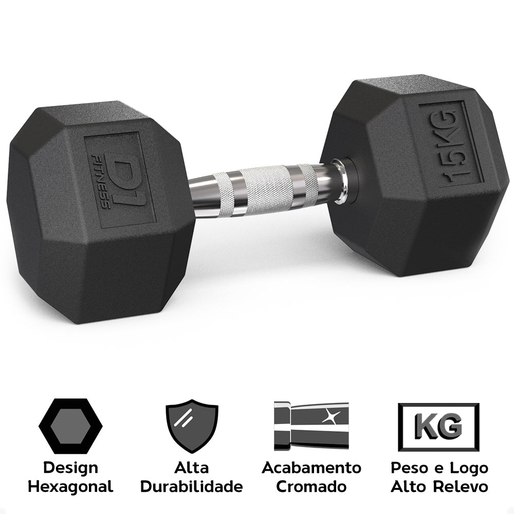 Kit Halteres Sextavado Pares 4/5/6/10/12,5/15kg (105kg) Com Suporte Vertical