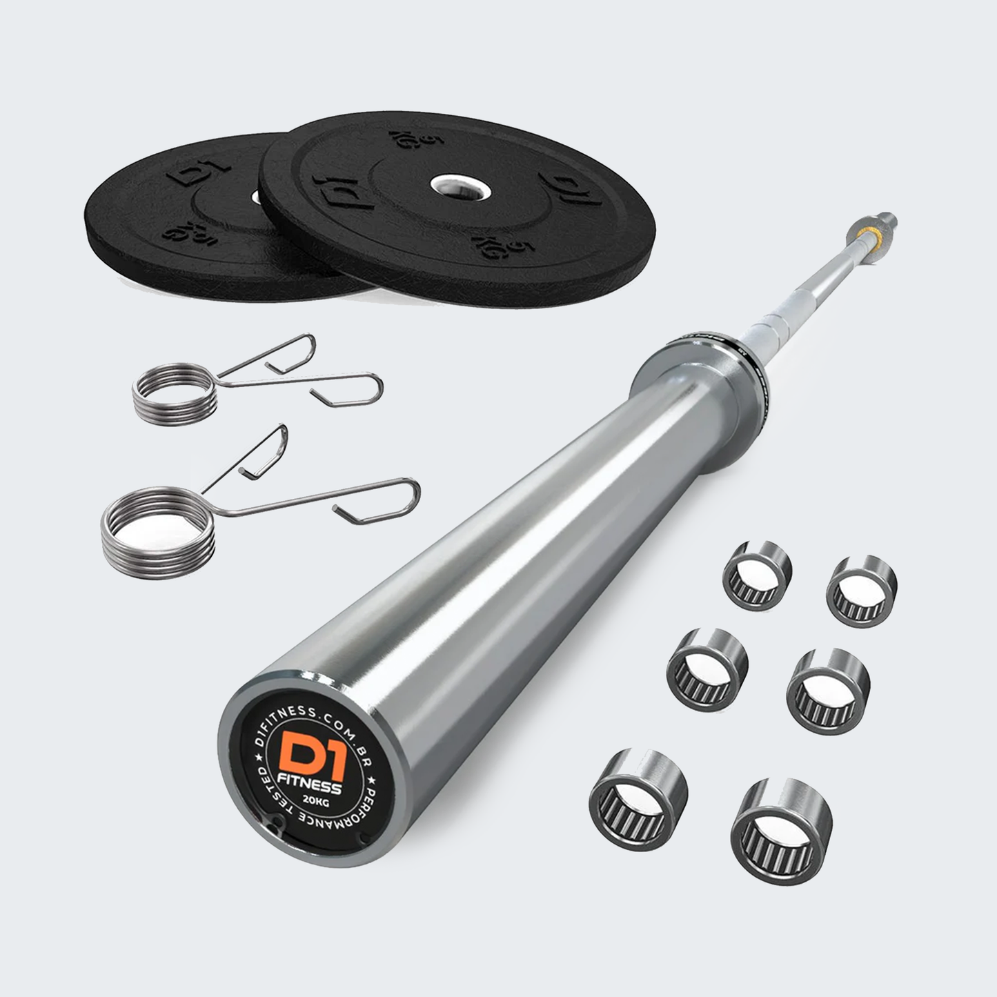Kit Barra Olímpica Masculina 220cm 20kg + Par de Anilhas 5kg + Par de Presilhas