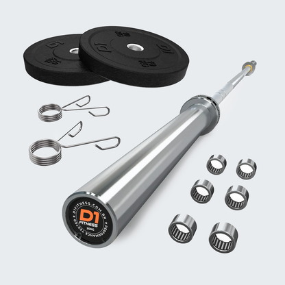Kit Barra Olímpica Masculina 220cm 20kg + Par de Anilhas 10kg + Par de Presilhas
