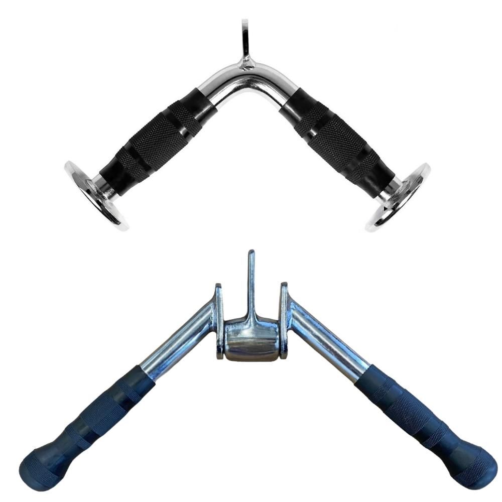 Par Puxadores Tríceps Pulley V Articulado + Puxador V Cromado Emborrachado