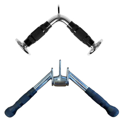 Par Puxadores Tríceps Pulley V Articulado + Puxador V Cromado Emborrachado