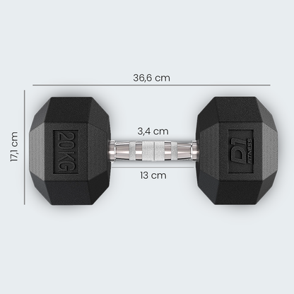 Kit Halter Dumbbell Sextavado Emborrachado Cromado 1 a 20kg - D1Fitness