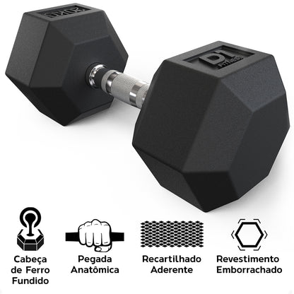 Kit Halter Dumbbell Sextavado Emborrachado Cromado 1 a 20kg