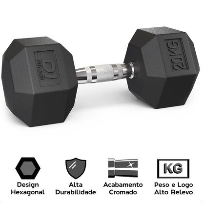 Kit Halter Dumbbell Sextavado Emborrachado Cromado 1 a 20kg