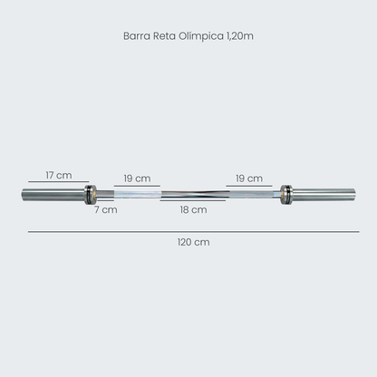 Kit 10 Barras Olímpicas de 1,2m e 2,01m - Cromadas