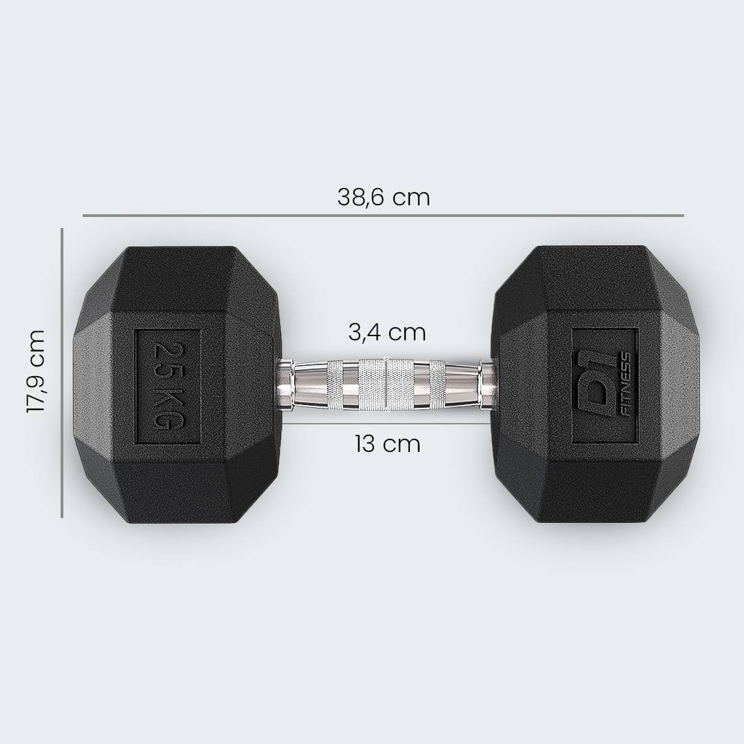 Kit Halteres Sextavado Emborrachado pares 10 a 30kg - D1Fitness