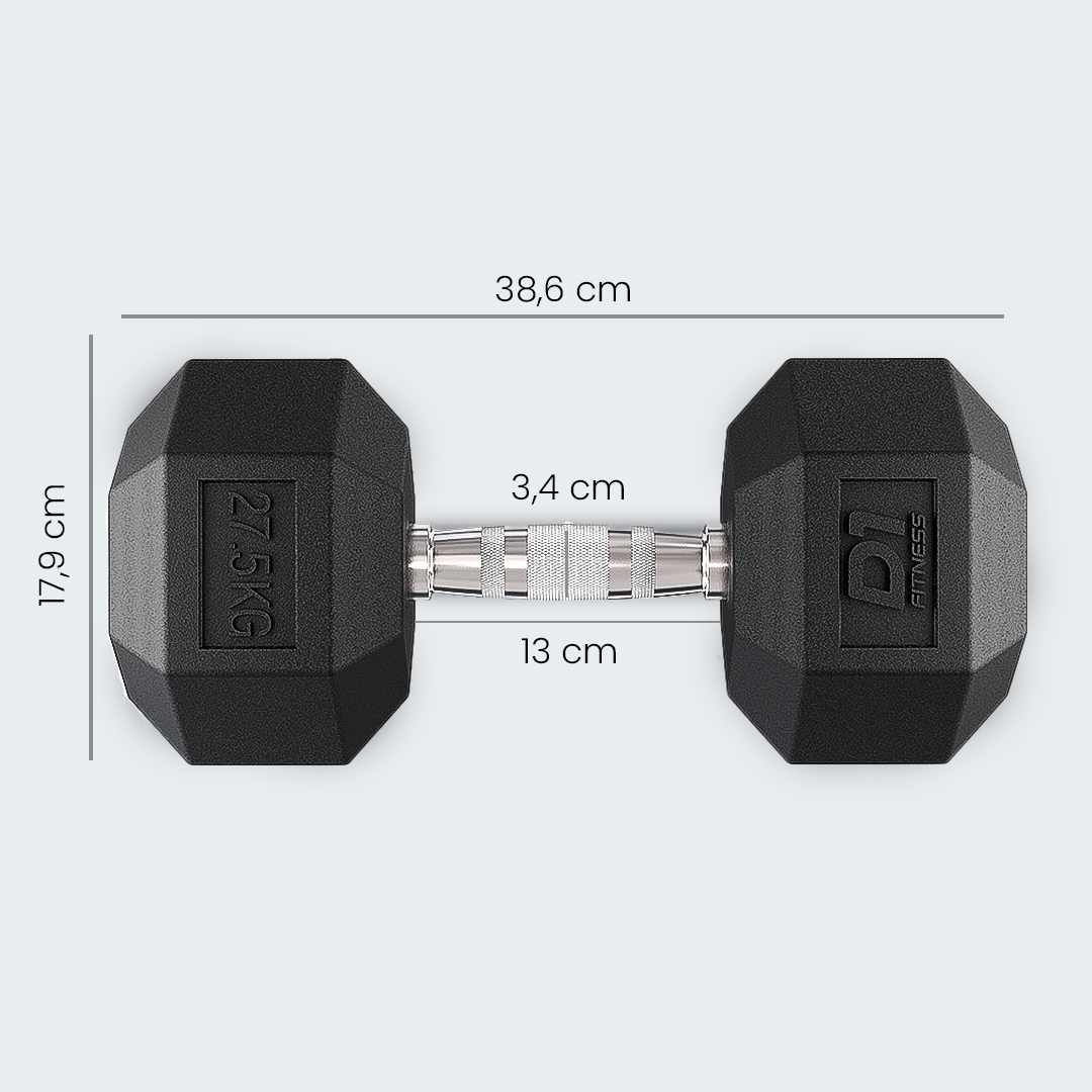 Kit Halteres Sextavado Emborrachado pares 10 a 30kg - D1Fitness