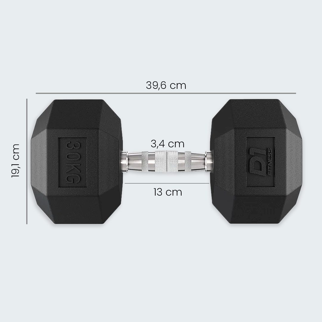 Kit Halteres Sextavado Emborrachado pares 10 a 30kg - D1Fitness