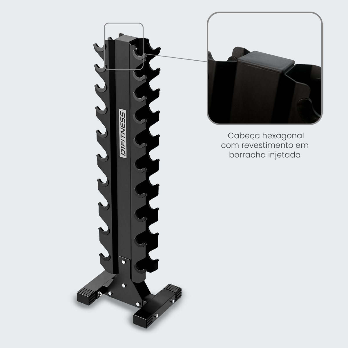 4426 - Kit Halteres Sextavado pares 1 a 10 kg com Suporte Torre