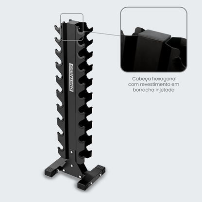 4426 - Kit Halteres Sextavado pares 1 a 10 kg com Suporte Torre