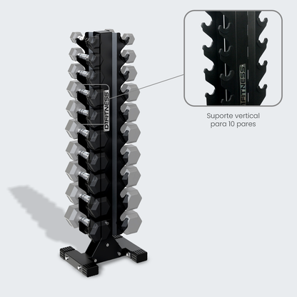 4426 - Kit Halteres Sextavado pares 1 a 10 kg com Suporte Torre
