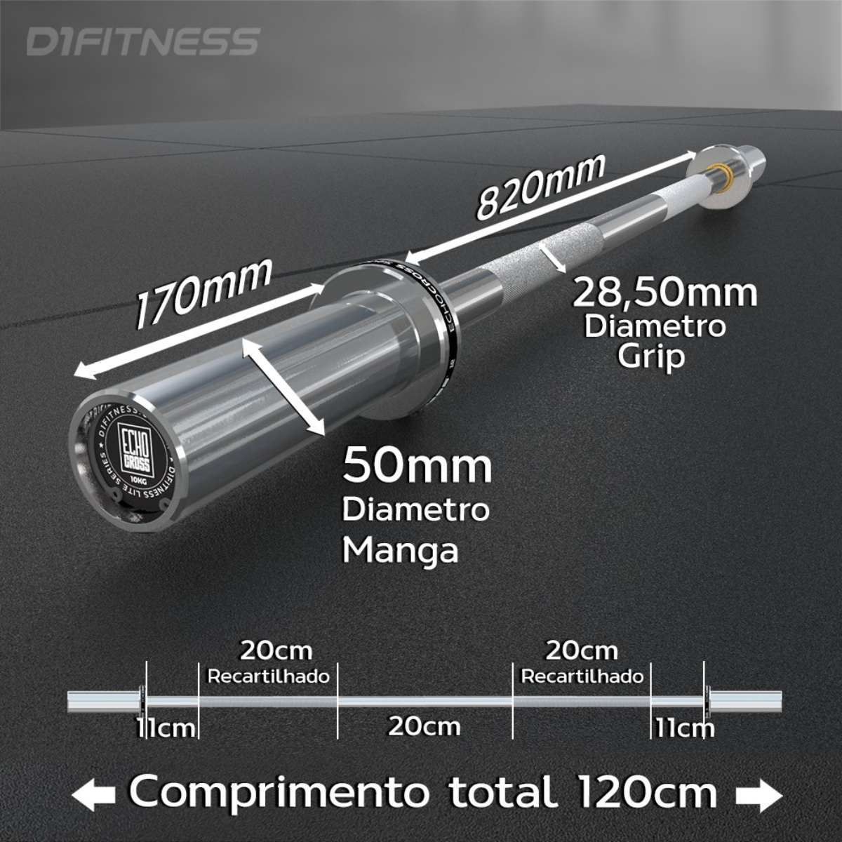 Kit 10 Barras Olímpicas de 1,2m e 2,01m - Cromadas