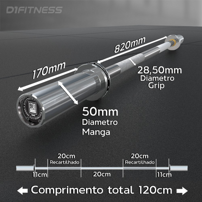 Kit 10 Barras Olímpicas de 1,2m e 2,01m - Cromadas