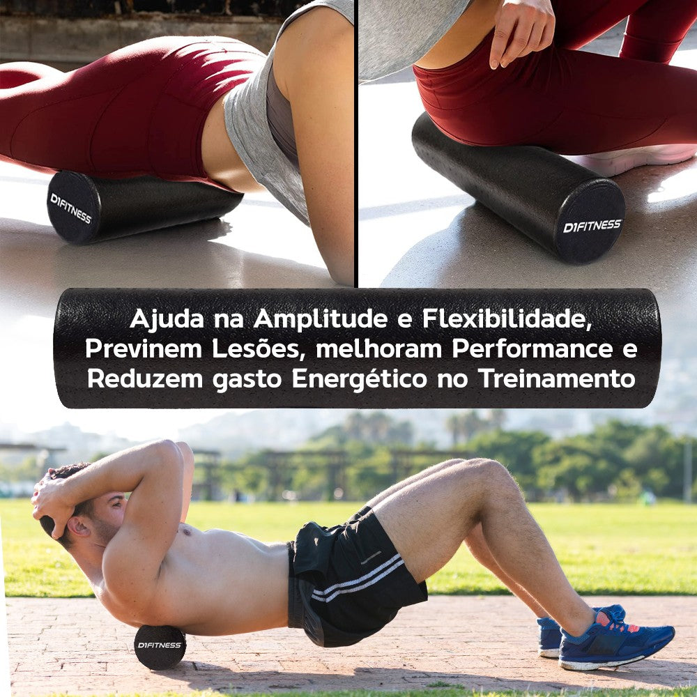 Kit Colchonete Emborrachado + Tapete Yoga + Foam Roller 30cm - D1Fitness