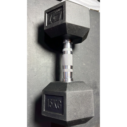 Halter Dumbbell Sextavado Emborrachado Cromado 15kg (OUTLET)