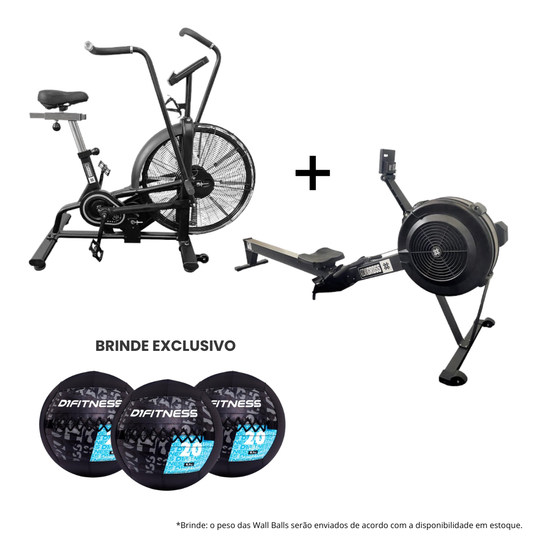 Combo Strong 3: Air Bike + Remo + Brinde (3un Wall Ball 3.0)