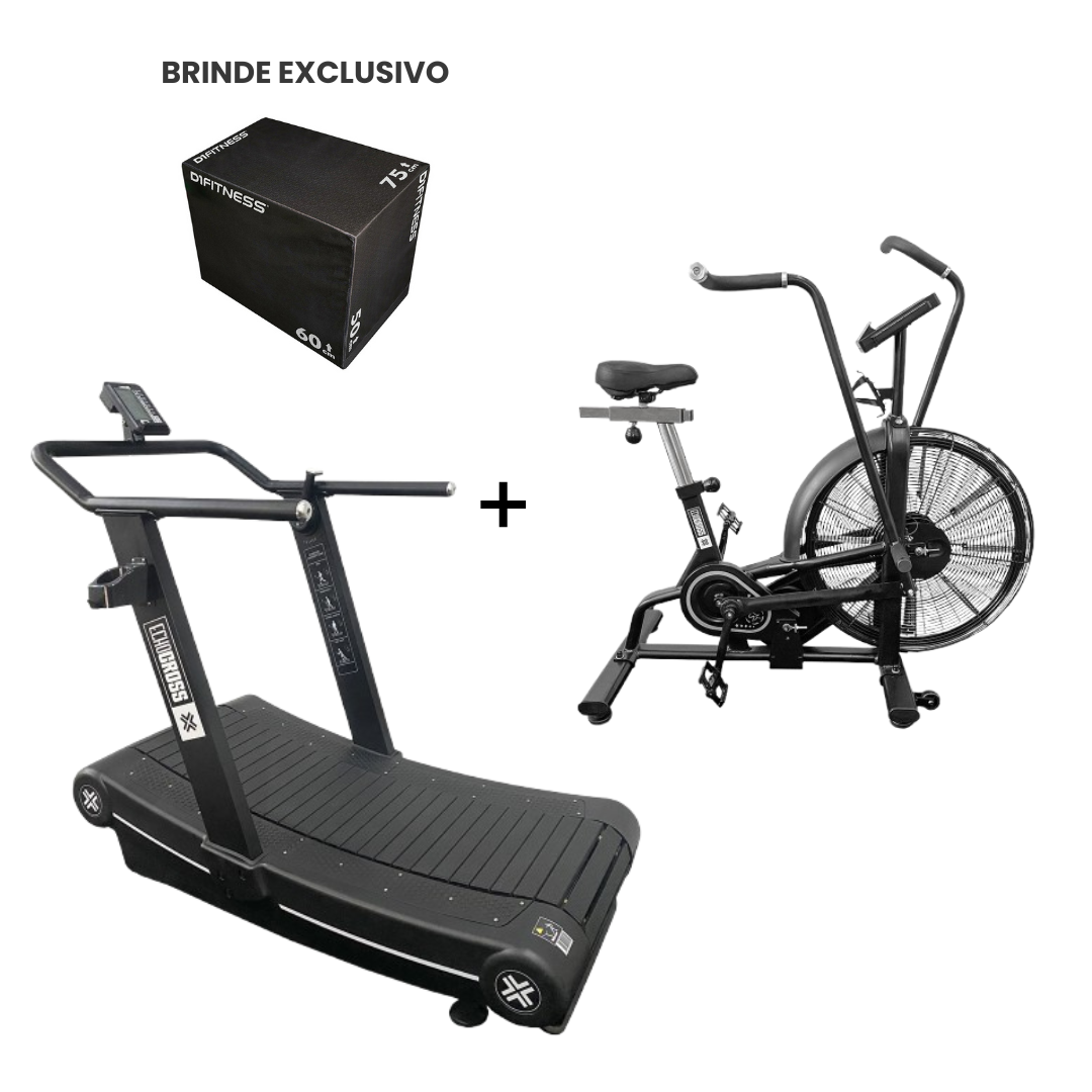 Combo Training 4: Esteira Curva + Air Bike + Brinde (Jump Box Revestida)