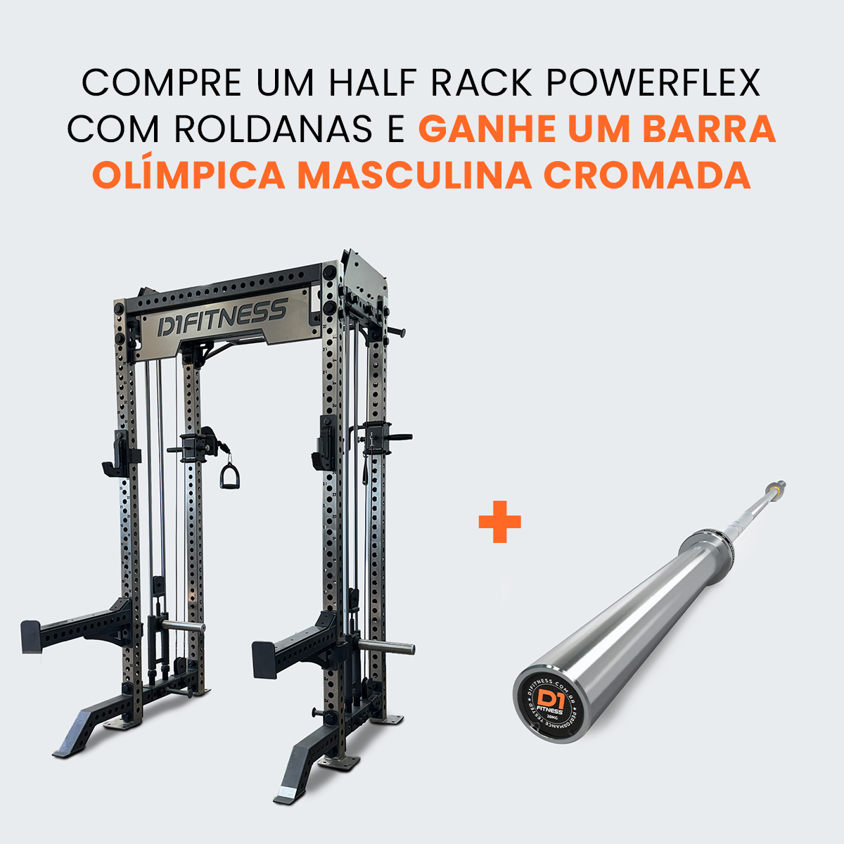 Half Rack PowerFlex com Roldanas com Barra Olímpica Masculina Cromada