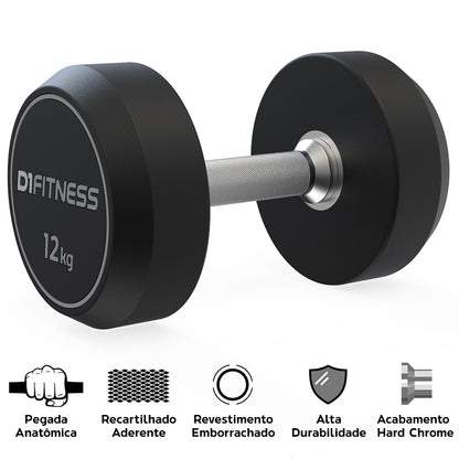 Kit Dumbbell Rubber Elite 12 a 20kg + Suporte - D1Fitness