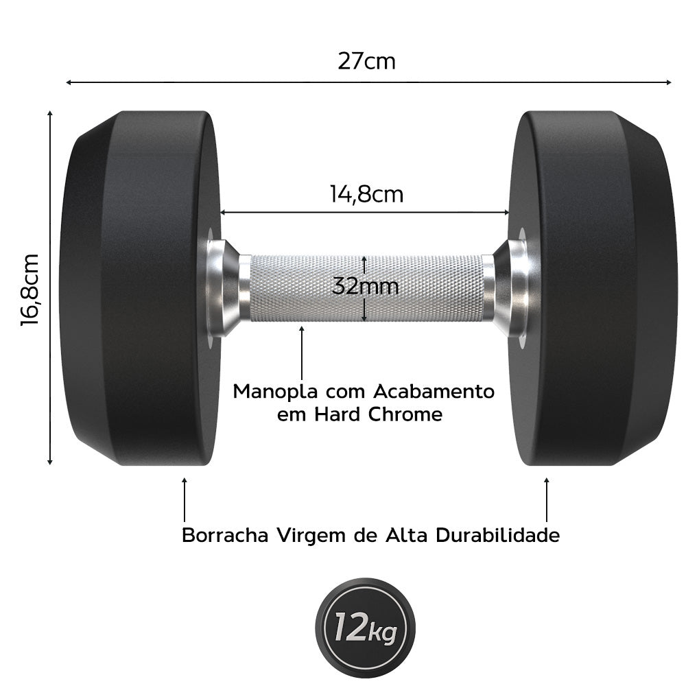 Kit Dumbbell Rubber Elite 12 a 20kg + Suporte - D1Fitness