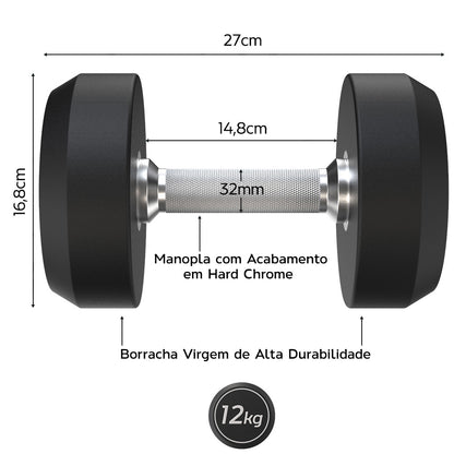 Kit Dumbbell Rubber Elite 12 a 20kg + Suporte - D1Fitness