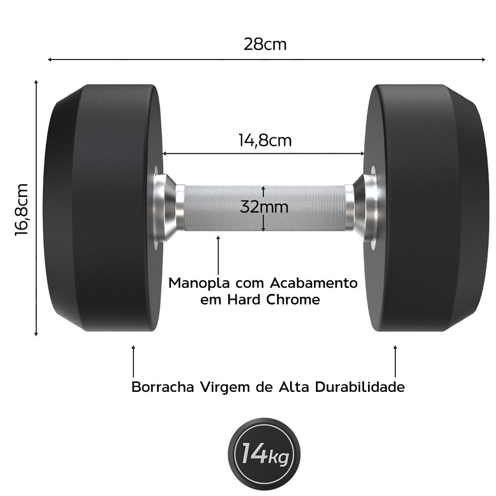 Kit Dumbbell Rubber Elite 12 a 20kg + Suporte - D1Fitness