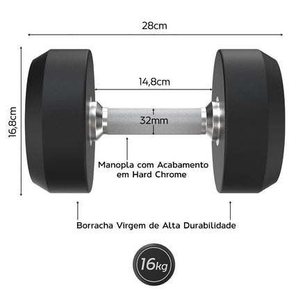 Kit Dumbbell Rubber Elite 12 a 20kg + Suporte - D1Fitness