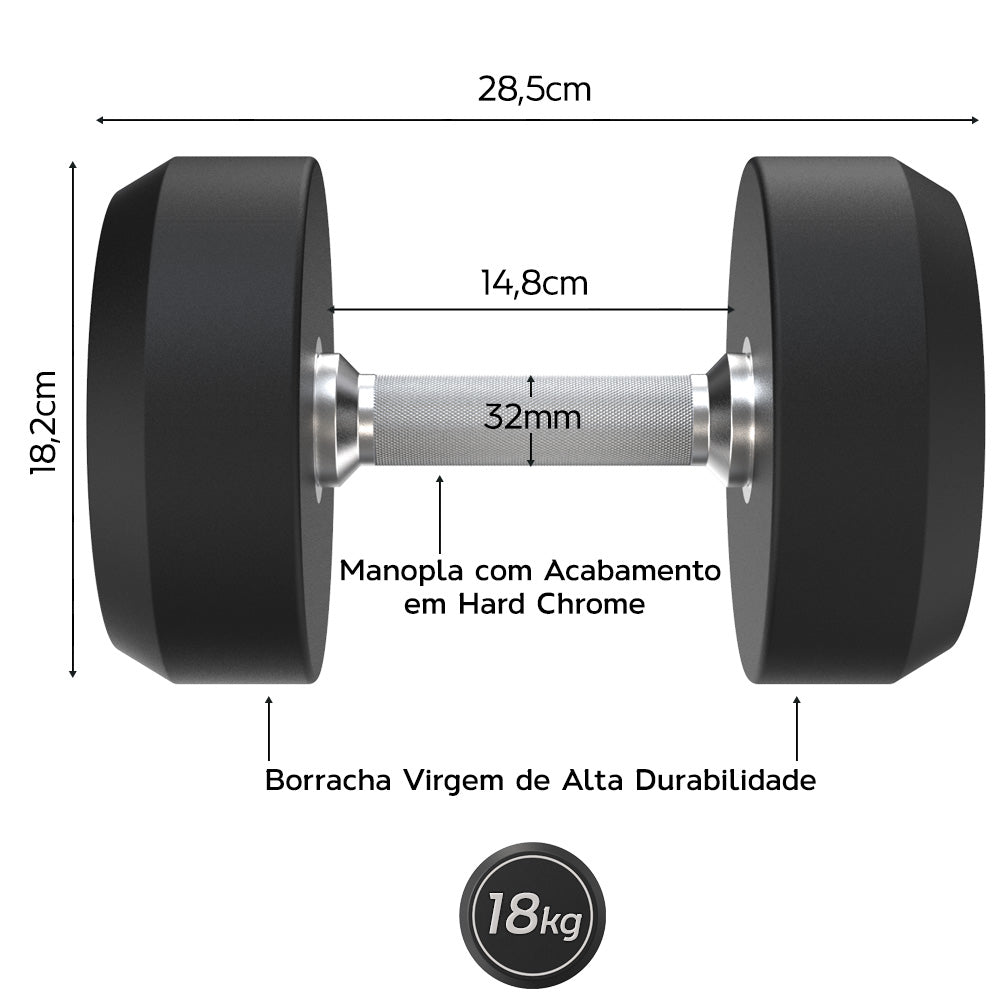 Kit Dumbbell Rubber Elite 12 a 20kg + Suporte - D1Fitness